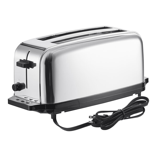 A silver Waring commercial toaster with black trim and a black cord.