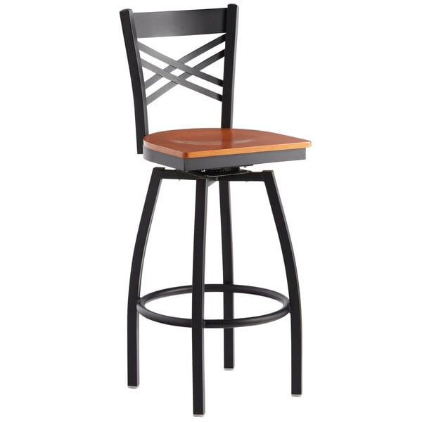 Lancaster Table Seating Cross Back Bar Height Black Swivel