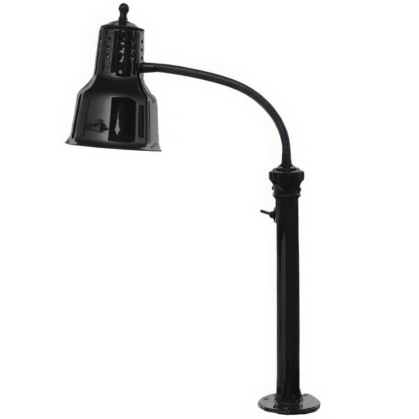 A black Hanson Heat Lamp with a curved pole.