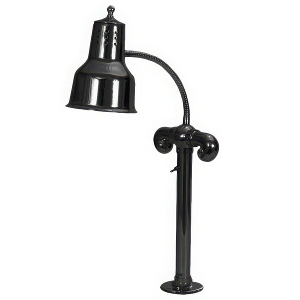 A Hanson Heat Lamps black flexible mounted heat lamp with a curved pole.