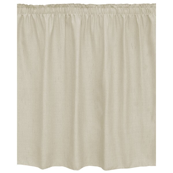 A Snap Drape straw shirred pleat table skirt with a ruffled edge.