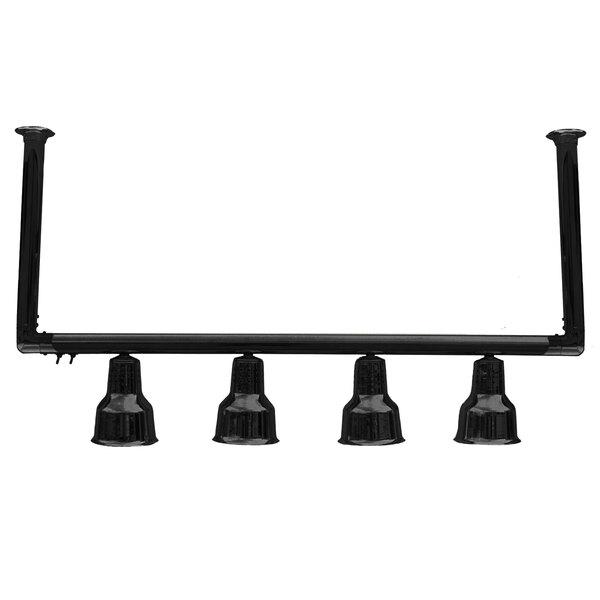 A black object with four black heat lamps hanging from a black cap.