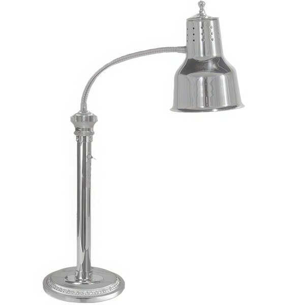 A stainless steel Hanson Heat Lamp with a curved pole and round base.