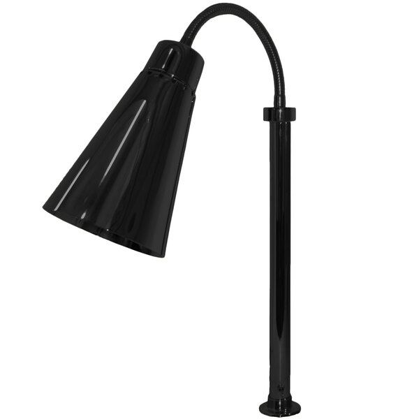 A Hanson Heat Lamps black flexible mounted heat lamp with a curved pole.