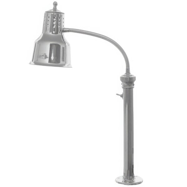 A stainless steel Hanson Heat Lamp with a white background.