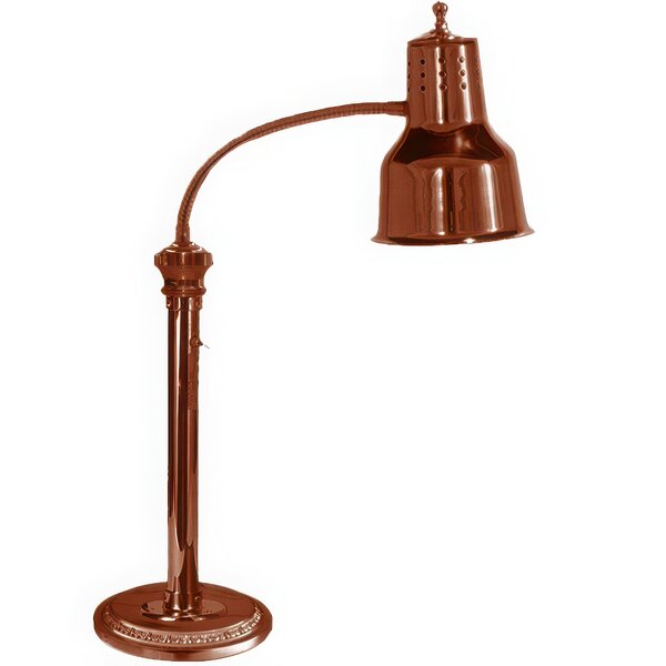 A Hanson Heat Lamp with a smoked copper finish and a curved neck over a metal base.