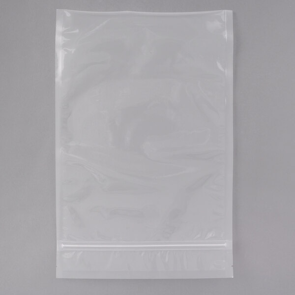 A clear plastic VacPak-It chamber vacuum packaging bag with a zipper.