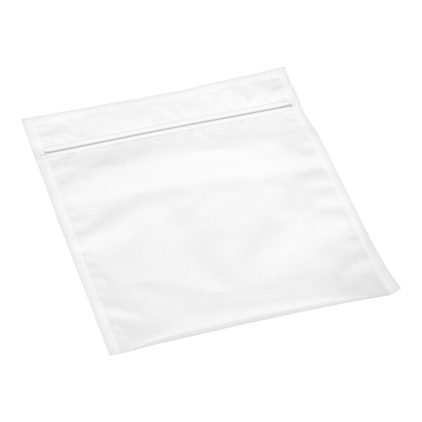A white 10 by 12 inch chamber vacuum packaging bag with a zipper closure.