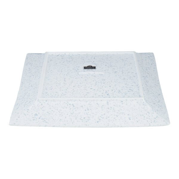 A blue speckled 16-inch square porcelain platter.