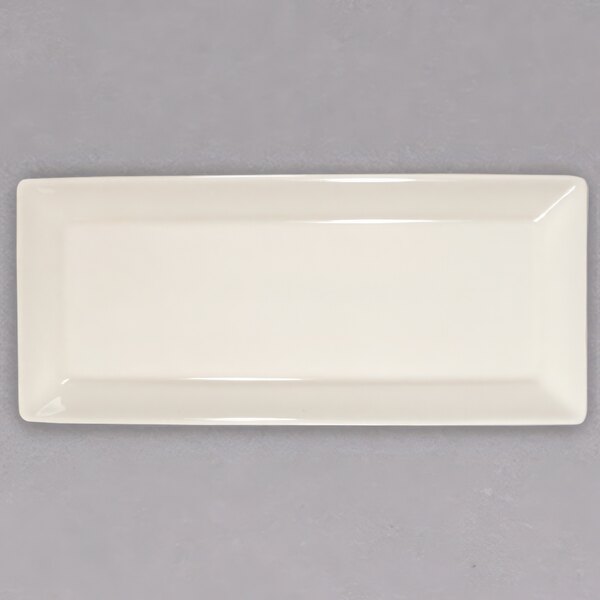 A white rectangular Homer Laughlin china appetizer tray.