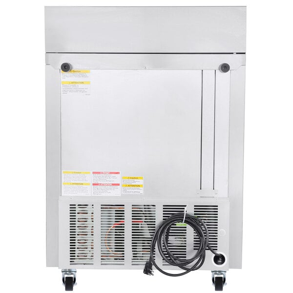 A Beverage-Air refrigerated sandwich prep table with a power cord.