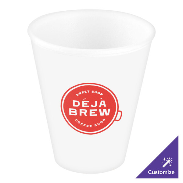 A white Dart foam cup with a red and white Escape logo.