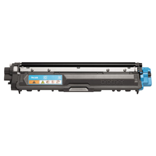 A close-up of a blue and black Brother laser printer toner cartridge.