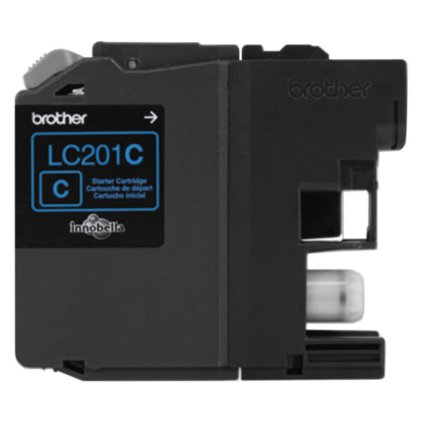 A black Brother printer ink cartridge with a blue label.
