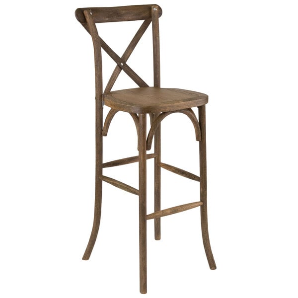 A Flash Furniture wooden barstool with a backrest.