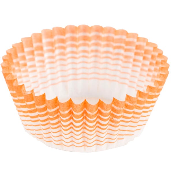 An Ateco orange and white striped mini baking cup.