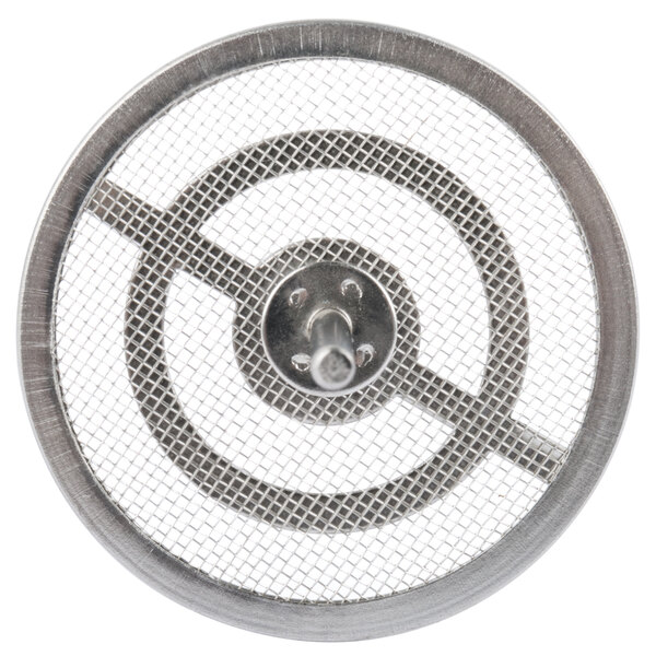 A circular metal mesh with a metal rod.
