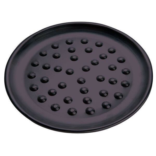 An American Metalcraft black hard coat anodized aluminum coupe pizza pan with nibs.