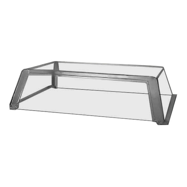 A clear glass case with a metal frame for a Star hot dog roller.