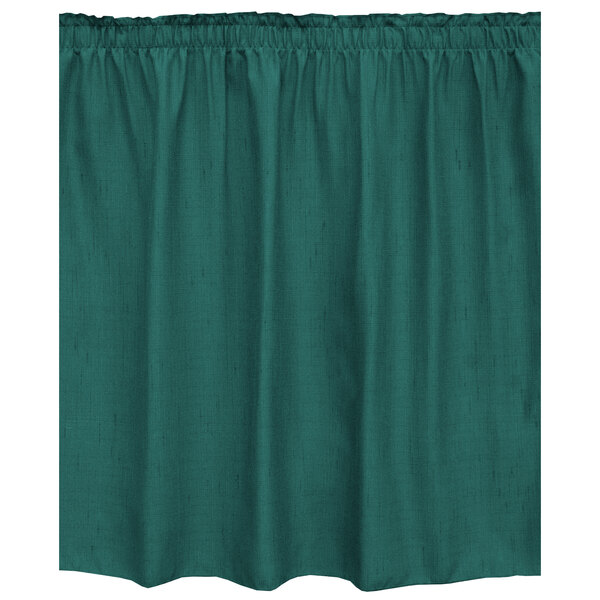 A Caribbean green Snap Drape shirred pleat table skirt with velcro clips.