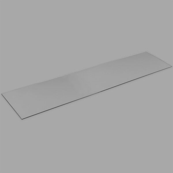 A rectangular metal shelf with a glass bottom.