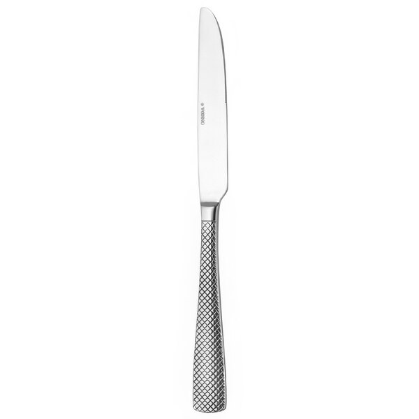 An Oneida Jade 18/10 stainless steel dessert knife with a textured silver handle.
