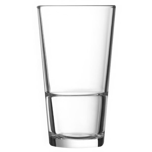 An Arcoroc highball glass with a half full rim.