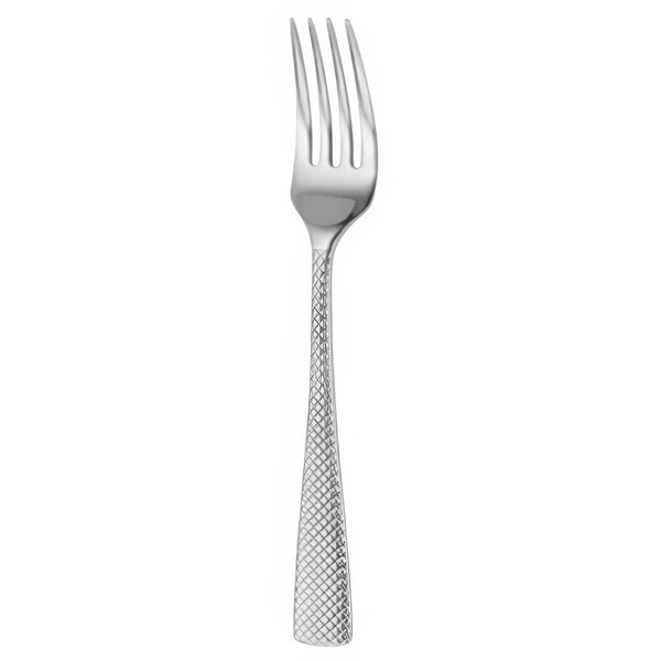 A silver Oneida Jade stainless steel dessert/salad fork with a white background.