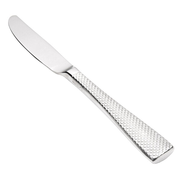 A Oneida stainless steel butter knife with a textured handle.