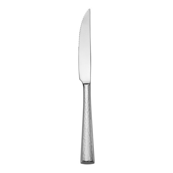 A Oneida Cabria stainless steel steak knife with a solid silver handle.