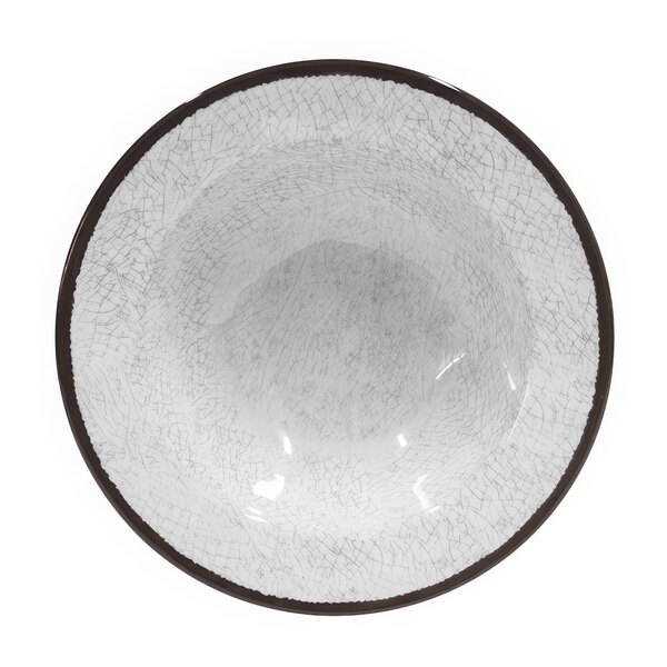 A white melamine bowl with a brown crackle rim.