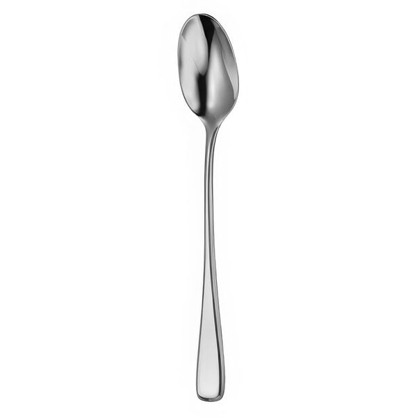 A close-up of a long silver Oneida Perimeter iced tea spoon.