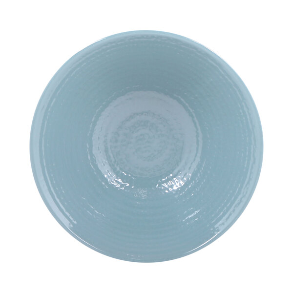 Abyss blue melamine bowl with a white rim.