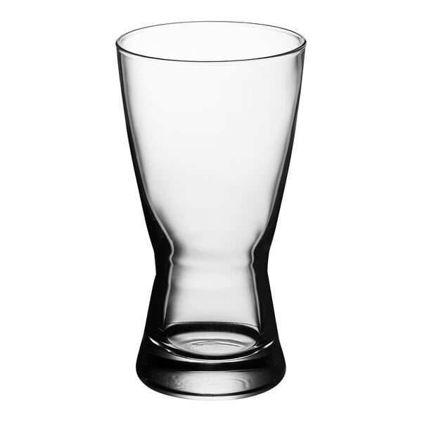 A clear Libbey pilsner glass with an hourglass shape.