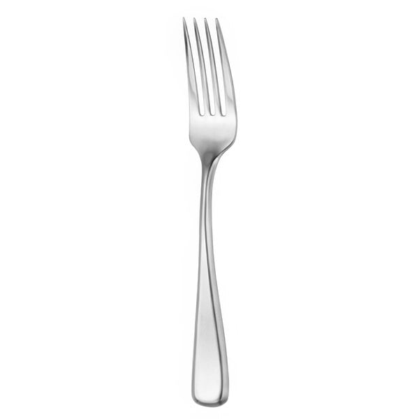 A close-up of a Oneida Perimeter stainless steel dinner fork with a silver handle.