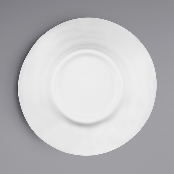 A close-up of an Elite Global Solutions white melamine bowl.