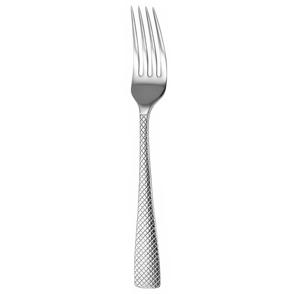 An Oneida stainless steel serving fork with a textured silver handle.