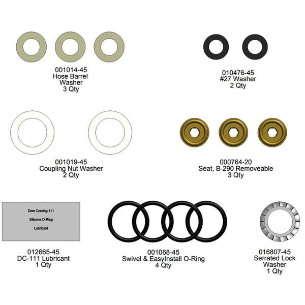 A T&S Big-Flo pre-rinse repair kit with rubber seals and washers.