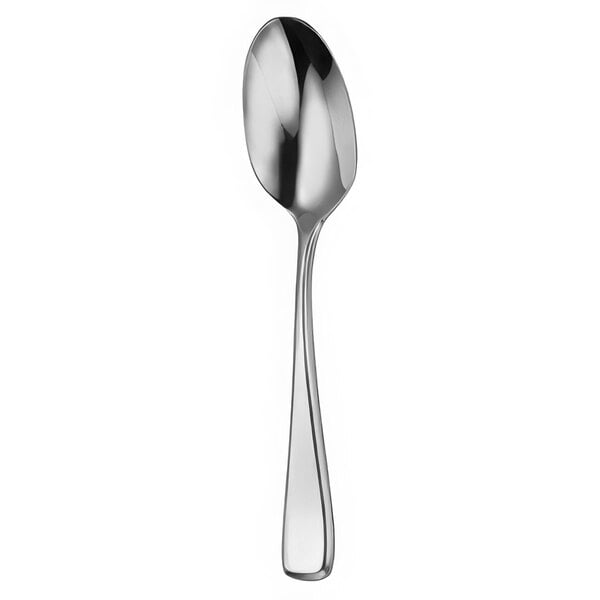 A close-up of a Oneida Perimeter stainless steel spoon with a silver handle and bowl.