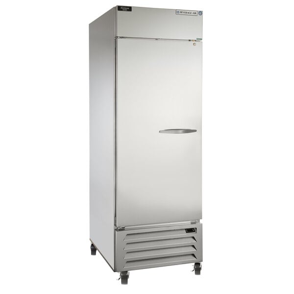 A white Beverage-Air reach-in refrigerator with a silver handle.