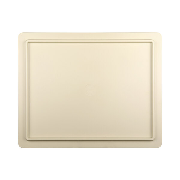 A beige rectangular melamine serving board with a faux bamboo design.