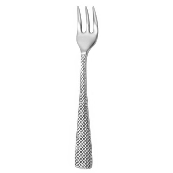 A Oneida Jade stainless steel oyster/cocktail fork with a silver handle.