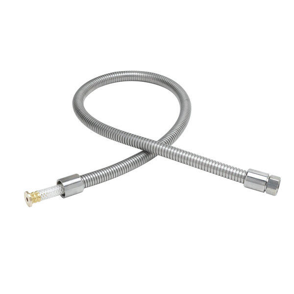 A T&S stainless steel flexible hose with a metal tube.