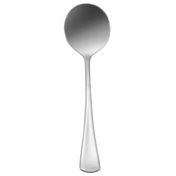 A Oneida Lonsdale stainless steel soup spoon with a round bowl and long handle.