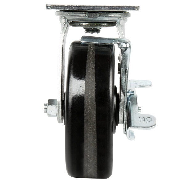 A 6" swivel plate caster for Vulcan double deck convection ovens with a black wheel.