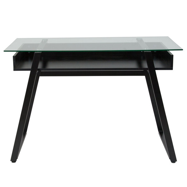 Flash Furniture Nan Jn 2410 Gg Huntley Glass Desk With Black Metal Legs 43 X 21 1 2 29