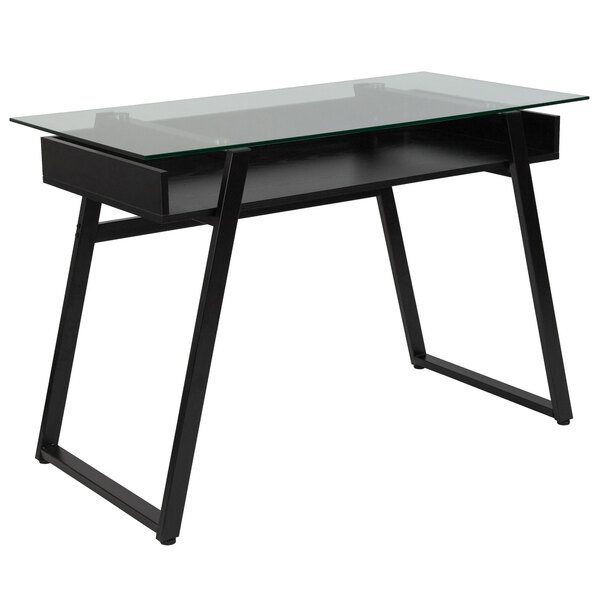 Flash Furniture Nan Jn 2410 Gg Huntley Glass Desk With Black Metal Legs 43 X 21 1 2 29