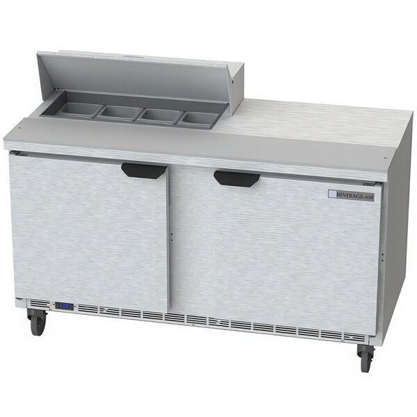 A white Beverage-Air commercial refrigerator with two silver doors and two drawers.