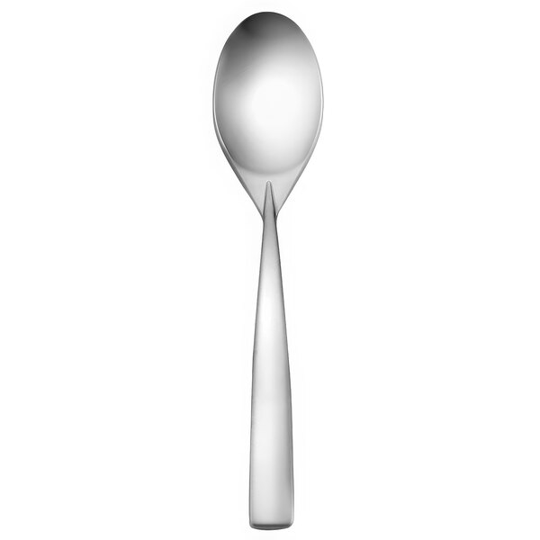 A silver Oneida Stiletto stainless steel teaspoon with a long handle on a white background.