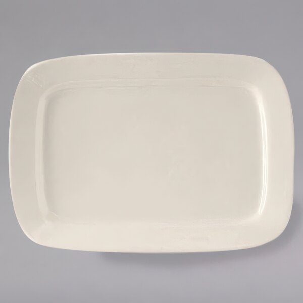 A white rectangular Tuxton china platter.